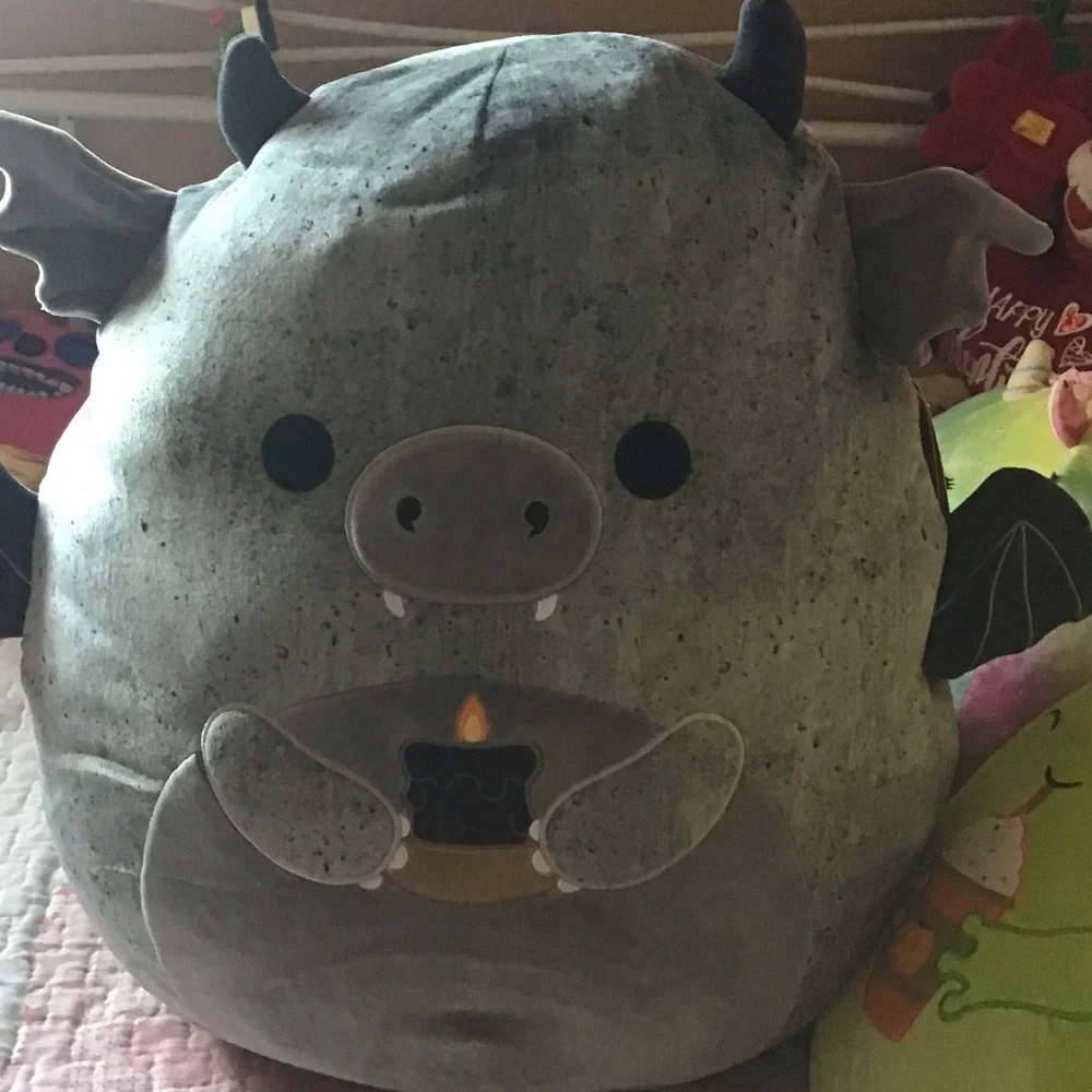 Squishmallows Gray Bat Plush Accent Pillow with Candle Halloween